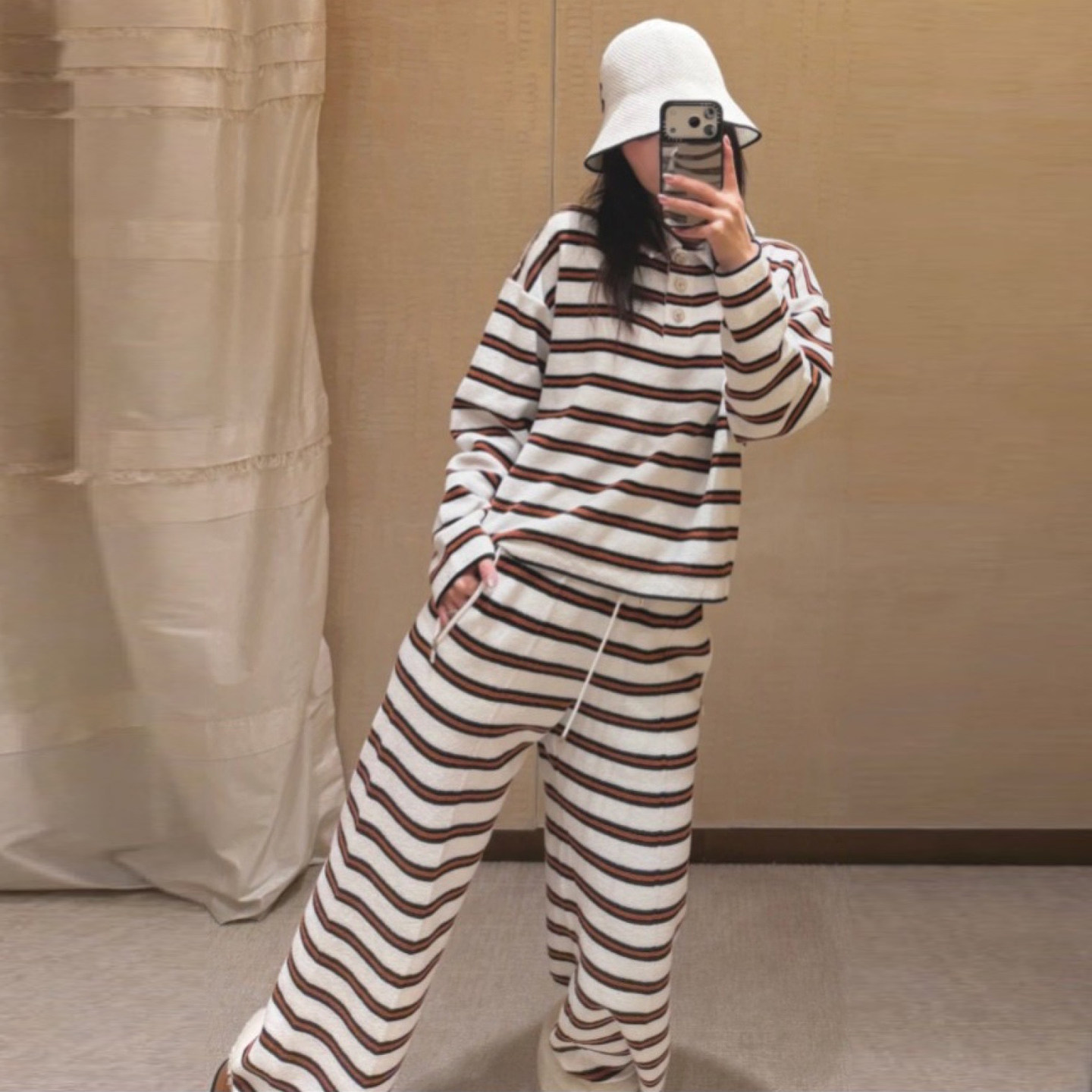 2025新款条纹针织衫女冬季慵懒风宽松套装通勤穿搭