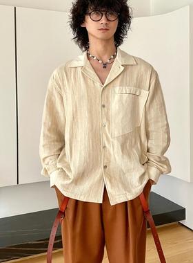 ASSUCH原创拼接提花古巴领衬衫宽松复古文艺环保无染色时髦上衣