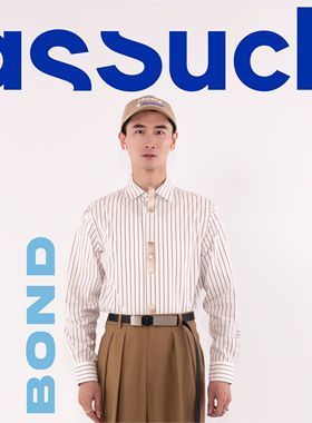 ASSUCH撞色织带条纹纯棉府绸时尚长袖衬衫原创设计休闲正装衬衫