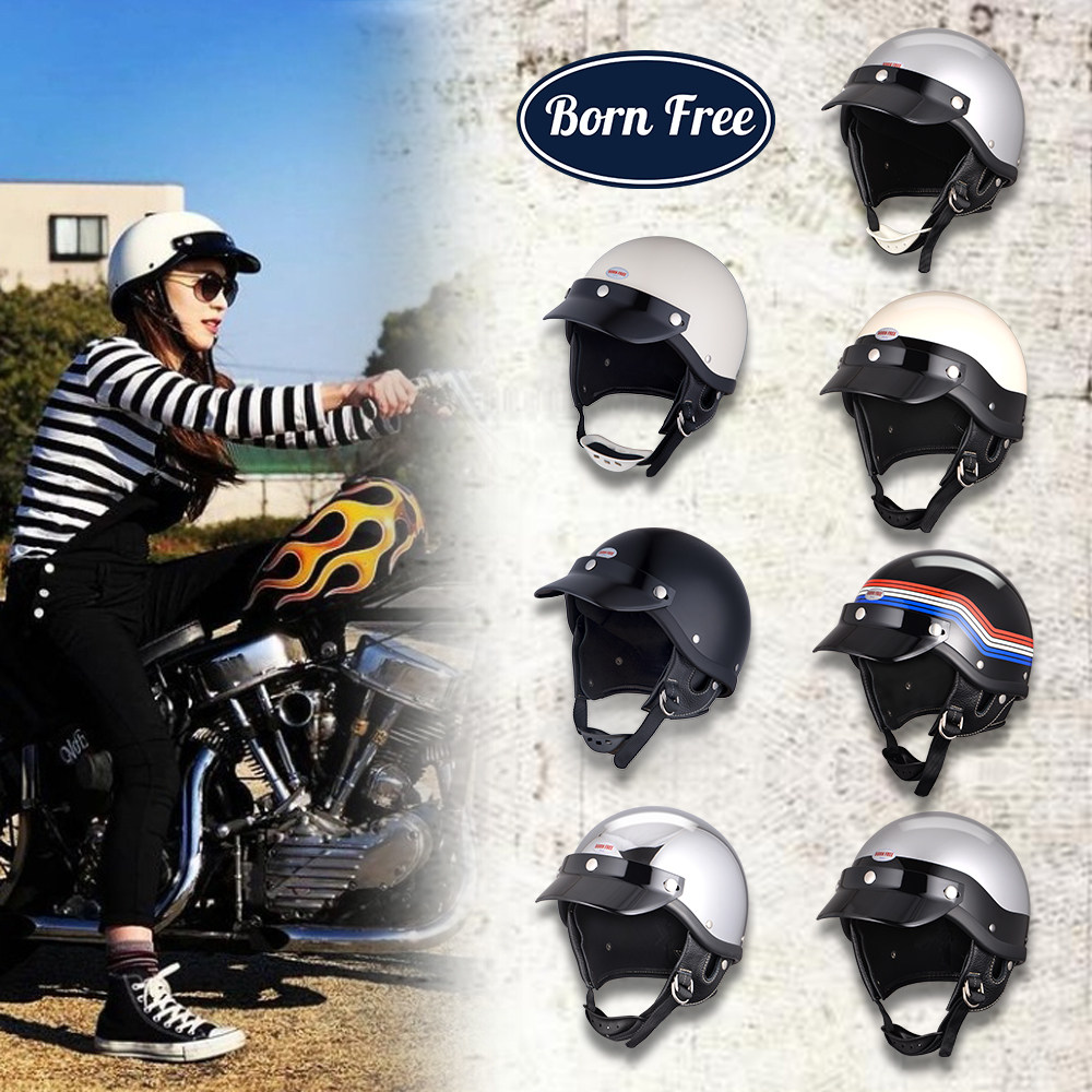 BornFree复古日式瓢盔Shorty装饰头盔半盔哈雷踏板男女黑白四季
