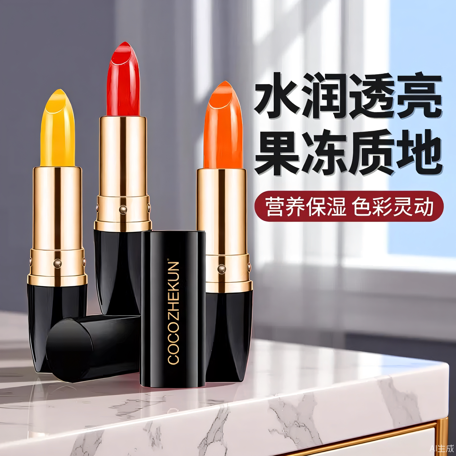 血橙红樱桃胡萝卜变色三件套口红装润唇膏果冻唇釉持久保湿不掉色