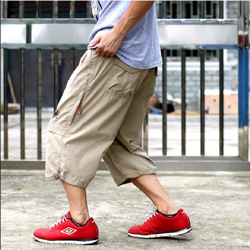 夏新款300斤胖子工装中裤男宽松大码休闲裤户外多口袋运动七分裤