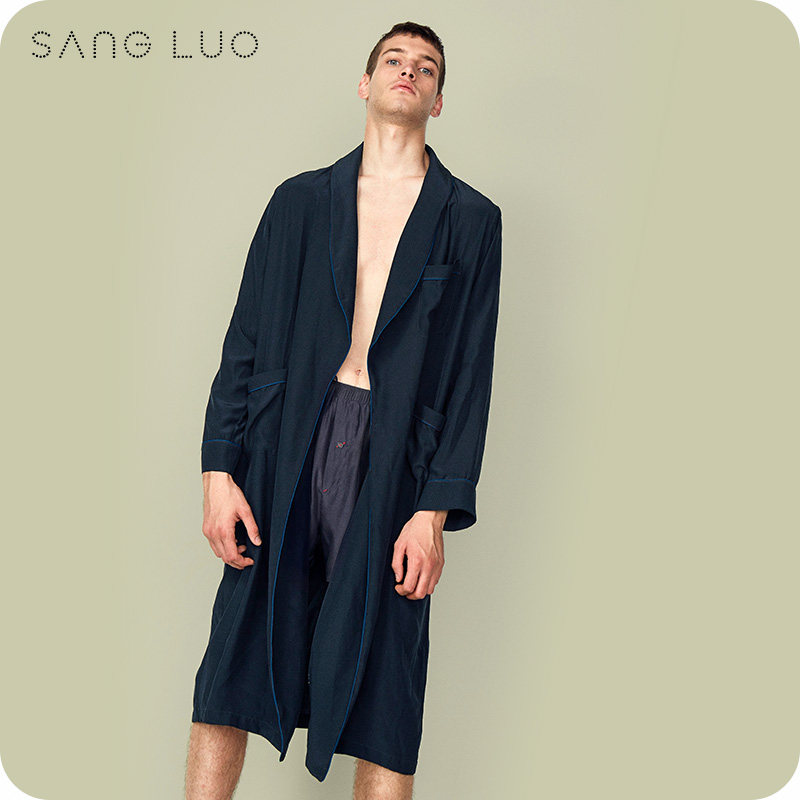 高级感长款丝绸浴袍桑罗桑蚕丝薄款家居服睡衣长袖真丝睡袍男秋冬