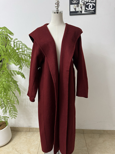 太爱了！自留！安可拉红色大翻领双面羊绒大衣女中长款毛呢外套新