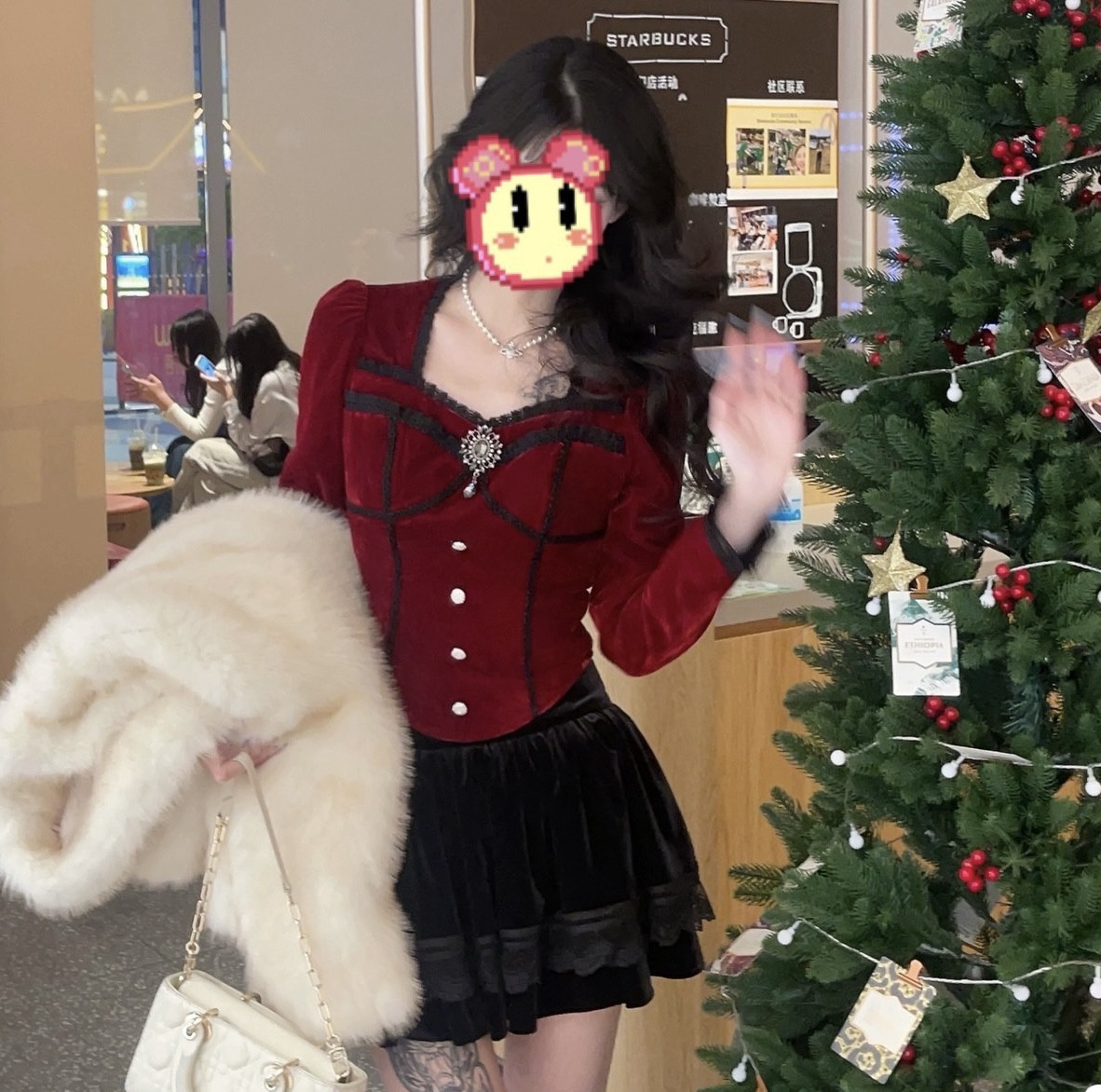网红纯欲风辣妹女春秋方领蕾丝带时尚套装