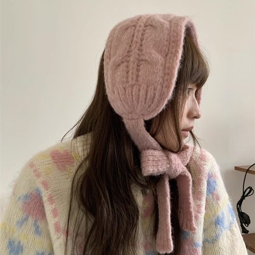 韩系针织麻花头巾冬季保暖耳套