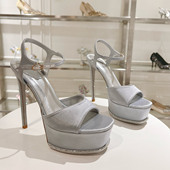 法式 细跟防水台露趾鱼嘴恨天高女鞋 高级感水钻高跟凉鞋 26春夏新款