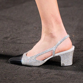 后空凉鞋 2024新款 女 小香风水钻高跟鞋 拼色满钻粗跟女鞋 走秀款 法式