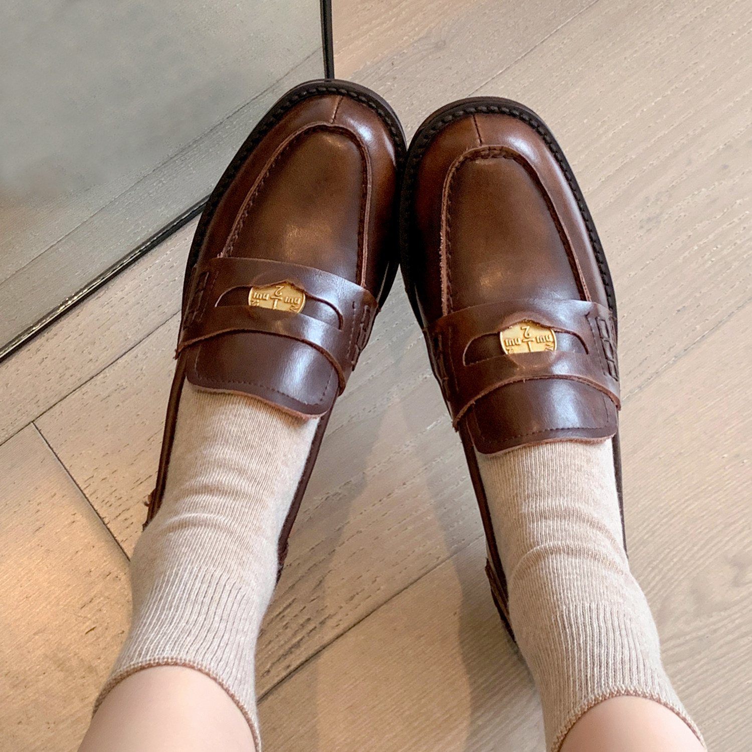 复古小金币平底乐福鞋高级感真皮低跟女鞋25新款圆头美拉德单鞋女,女鞋,乐福鞋（豆豆鞋）,淘宝优惠券,粉丝福利购,淘宝优惠卷