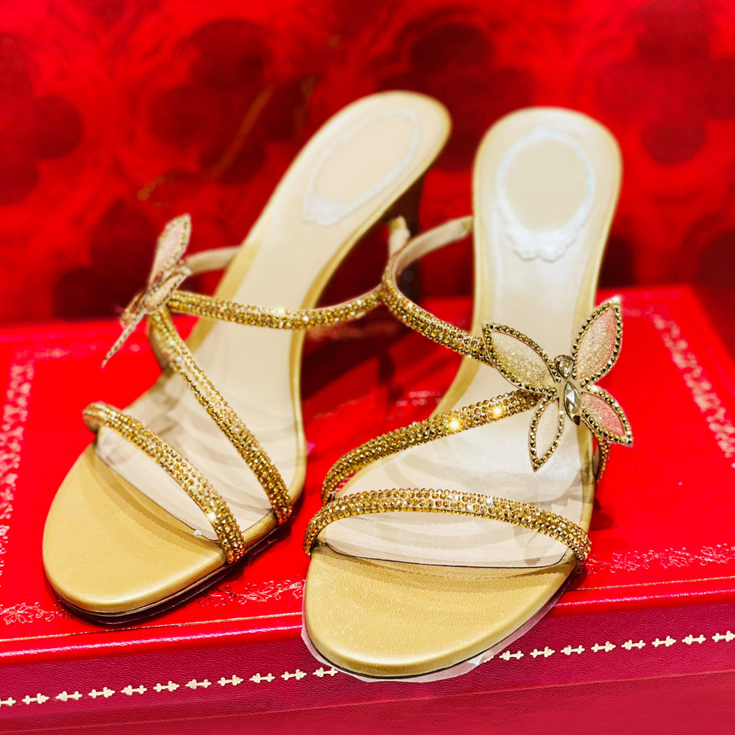 仙女蝴蝶水钻花朵高跟拖鞋外穿