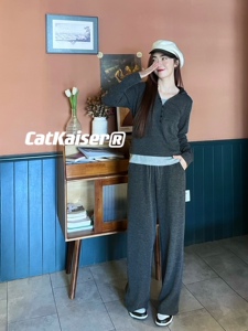 CatKaiser®绵羊绒糯糯加绒套装2023懒人v领带帽假两件套长袖长裤