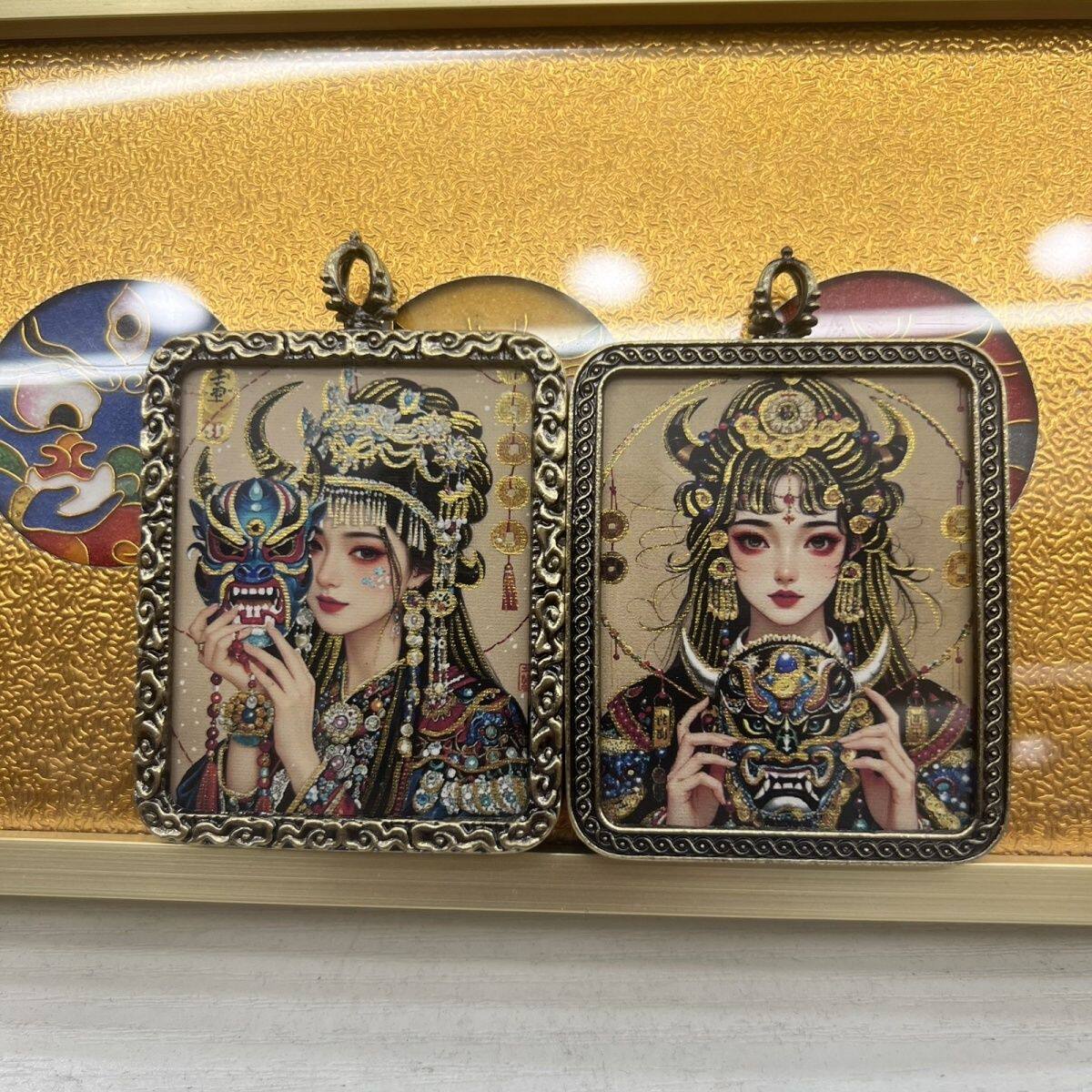 扎基拉姆藏式招财挂件唐卡西藏扎基拉姆手绘描金佛牌项链吊坠
