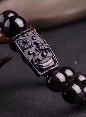 天然黑曜石生肖三合贵人虎马狗手链招财旺运男女佛珠礼物