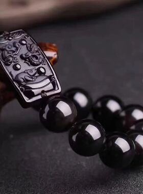 天然黑曜石生肖三合贵人猴鼠龙手链招财旺运男女佛珠