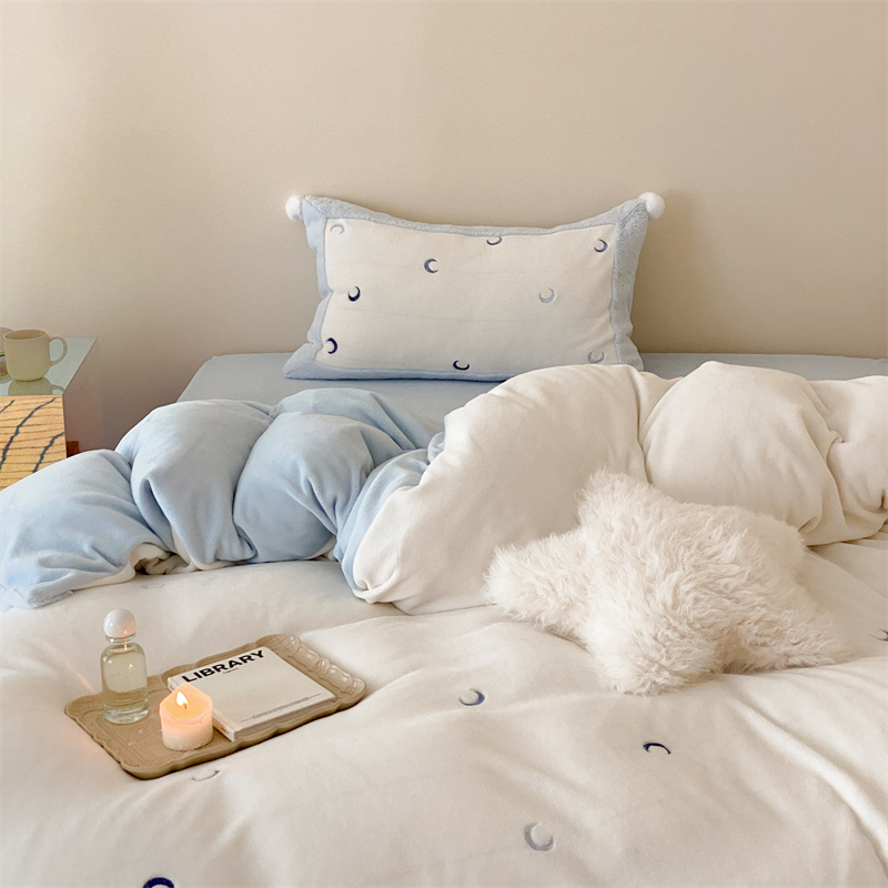 ins风少女星月牛奶绒四件套简约