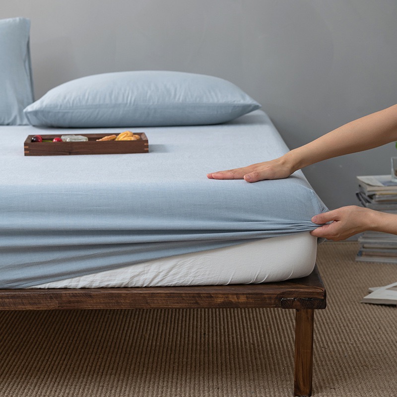 日式简约水洗棉纯色床笠床单单品