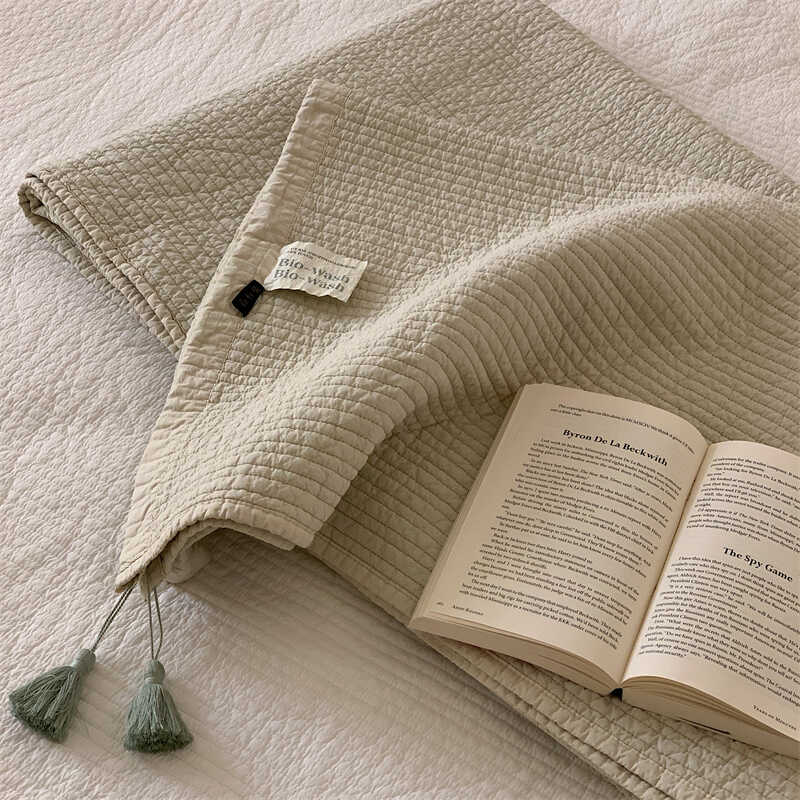 韓式流蘇簡約純色全棉床蓋三件套