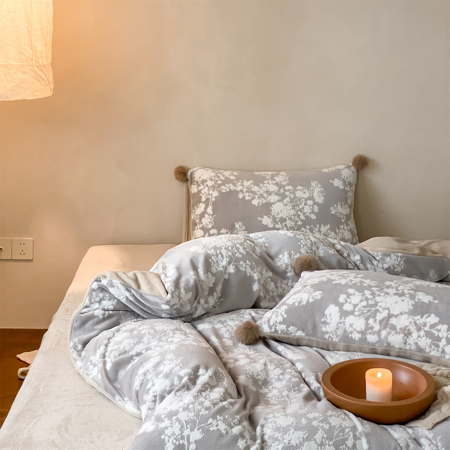 新中式流苏田园雕花牛奶绒四件套