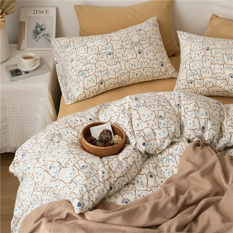 日式风卡通针织棉小碎花四件套