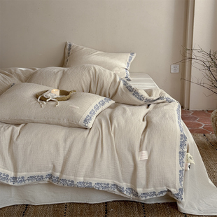 简约复古森系名宿风本色棉麻四件套 |蓬松透气田园古风松弛感家居