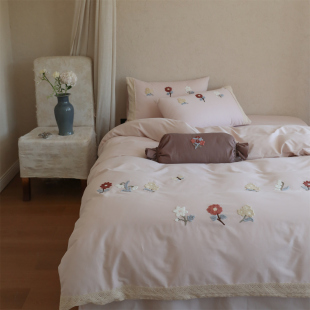 秋冬森系少女田园花卉全棉婴儿棉磨毛四件套 纯棉柔软蕾丝毛巾绣