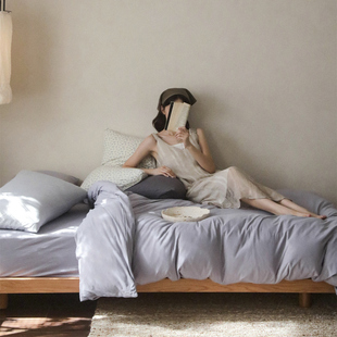 简约日式 纯棉柔软A类床品 森系纯色针织棉四件套可配碎花枕套