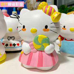 石膏娃娃白胚公主DIY儿童益智玩具陶瓷彩绘卡通凯迪猫kt猫储蓄罐