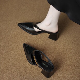 羊皮版巨好看法式包头半拖鞋女夏季外穿2025高跟不累脚绝美小单鞋