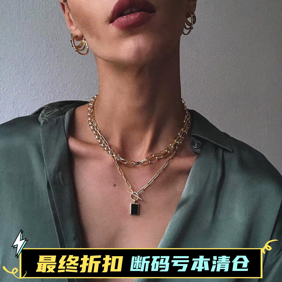 澳洲FandH复古小众简约方形镀金黑玛瑙吊坠托帕石T字扣情侣项链女