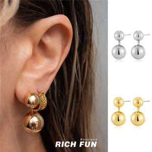 LUVAJ Ball Earrings 鍍金圓球雙球耳環(huán)簡約高級感ins耳飾 Double