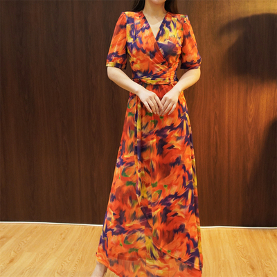 新款夏季长裙修身显瘦v领裙子RL