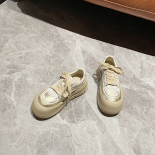 女鞋 网红ins 德训鞋 女2024秋新款 子 擦色做旧真皮厚底增高休闲板鞋