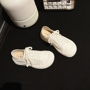 ins学生女鞋 mona 超软休闲板鞋 女2025夏新款 娃娃头真皮两穿小白鞋