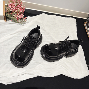 轻便厚底擦色翘头德比鞋 深口单鞋 女春款 英伦小皮鞋 系带牛津鞋 7CM