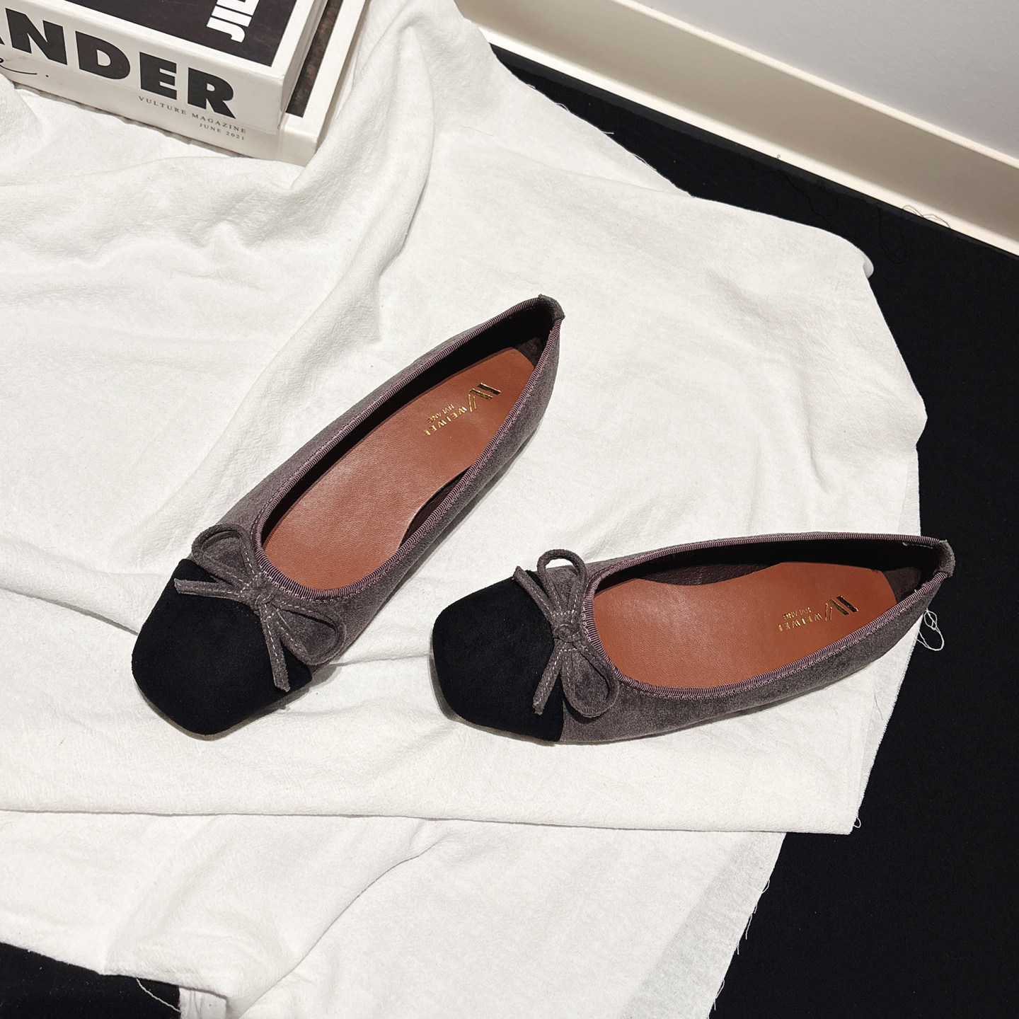 小香风~拼色蝴蝶结绒面平跟单鞋配裙子芭蕾舞鞋浅口方头平底女鞋,女鞋,浅口单鞋,淘宝优惠券,粉丝福利购,淘宝优惠卷