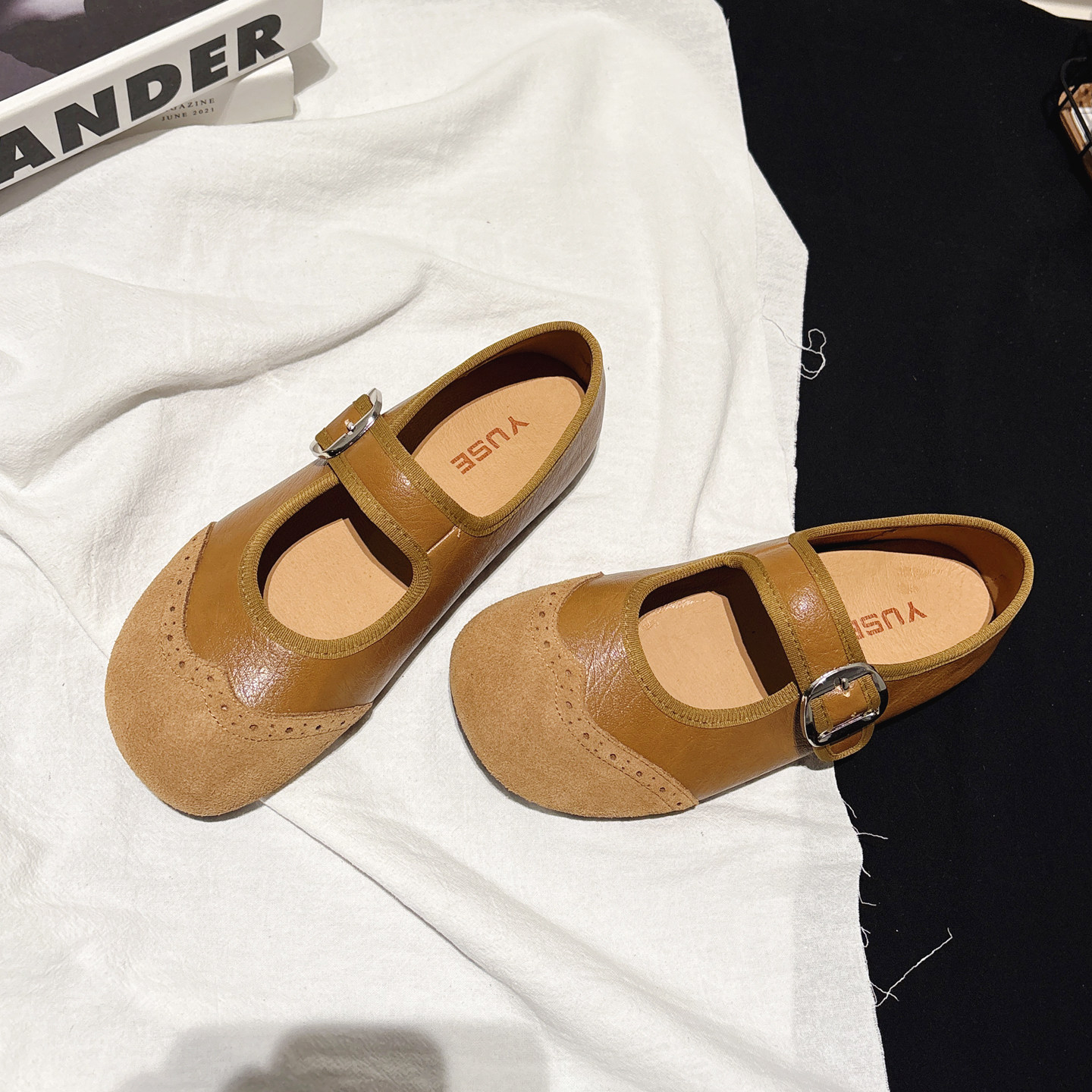 巨软~真皮拼接布洛克雕花玛丽珍鞋女春新款平底芭蕾舞鞋圆头单鞋,女鞋,时尚芭蕾鞋,淘宝优惠券,粉丝福利购,淘宝优惠卷