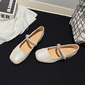 水钻一字带粗跟玛丽珍鞋 女春新款 温柔风仙女鞋 4CM 浅口方头单鞋 女