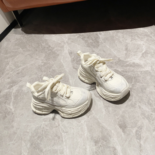 ins风休闲鞋 擦色做旧 运动鞋 女2024秋新款 轻便厚底增高真皮老爹鞋