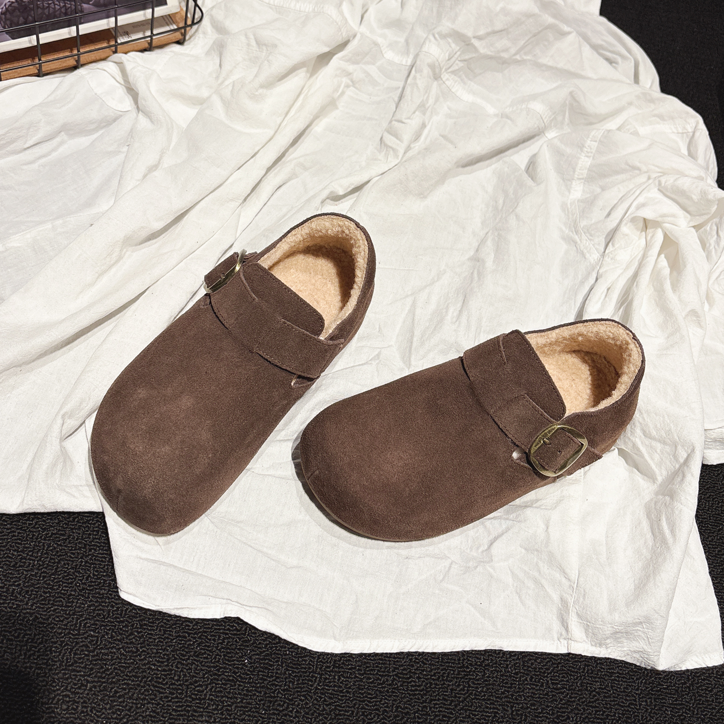 4CM内增高~真皮羊羔毛勃肯鞋