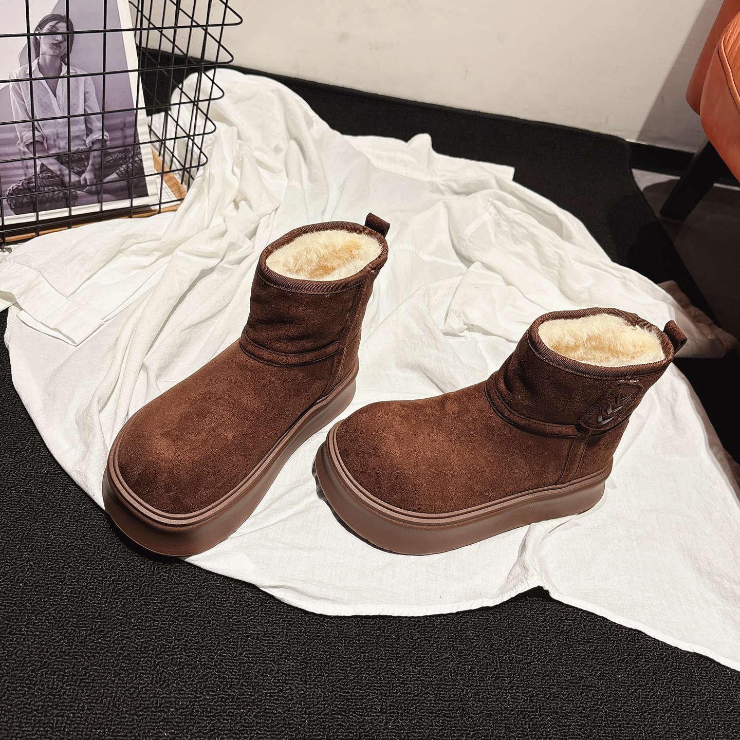 4CM增高~厚底牛奶绒羊毛雪地靴女