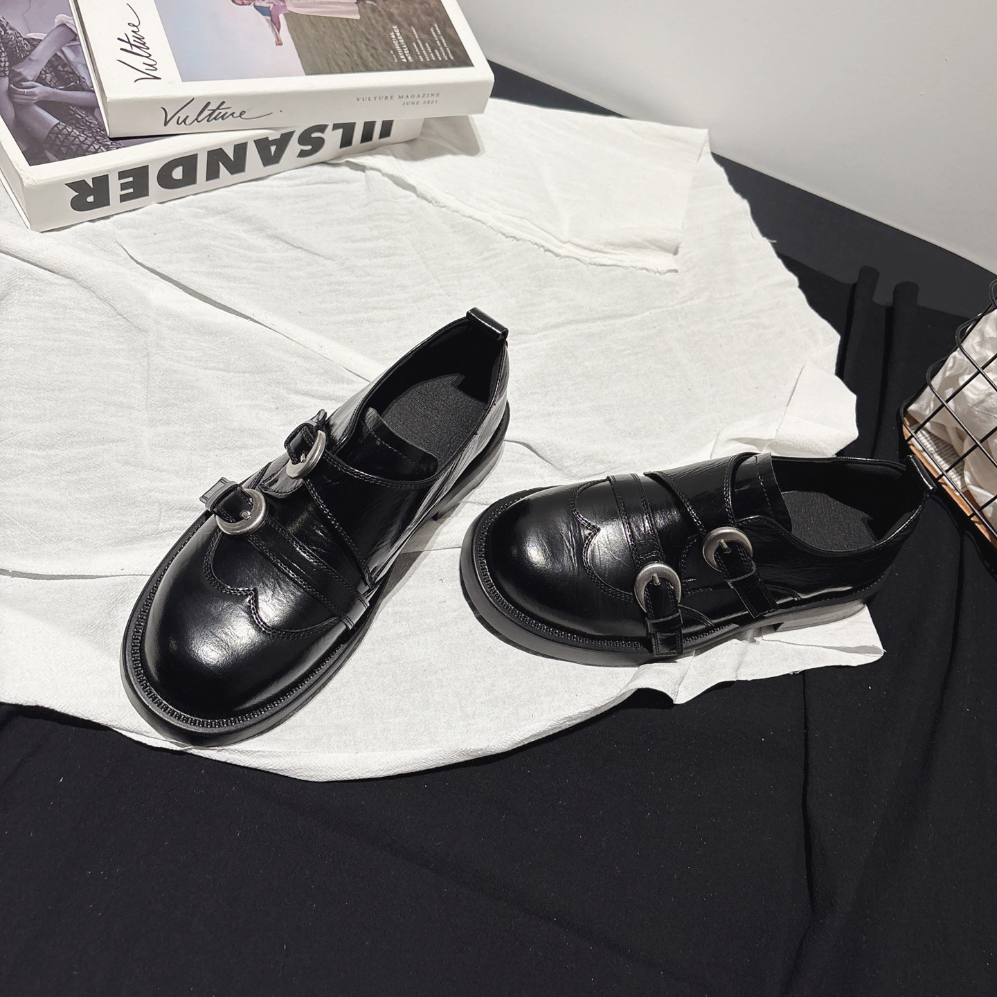 老钱风~布洛克皮带扣真皮乐福鞋