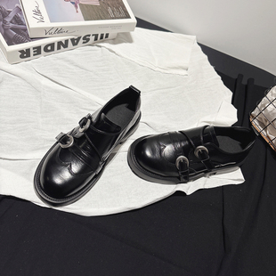 深口单鞋 老钱风 英伦jk小皮鞋 女春新款 ins 布洛克皮带扣真皮乐福鞋