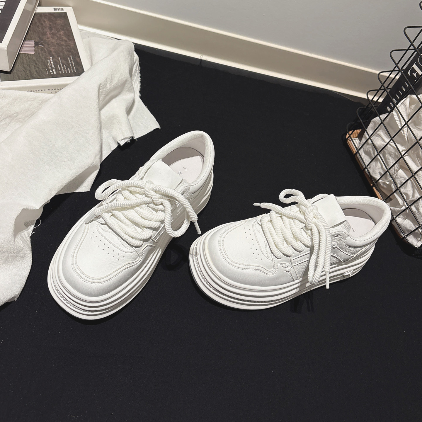 6CM增高~厚底真皮系带小白鞋女春新款休闲板鞋韩国单运动鞋女鞋子,女鞋,休闲板鞋,淘宝优惠券,粉丝福利购,淘宝优惠卷