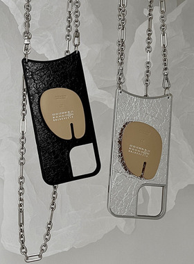 MOKASTUDIOS创意设计小众分趾猪蹄支架适用于苹果14promax可斜挎13皮质全包12promax金属链条挂绳手机壳时髦