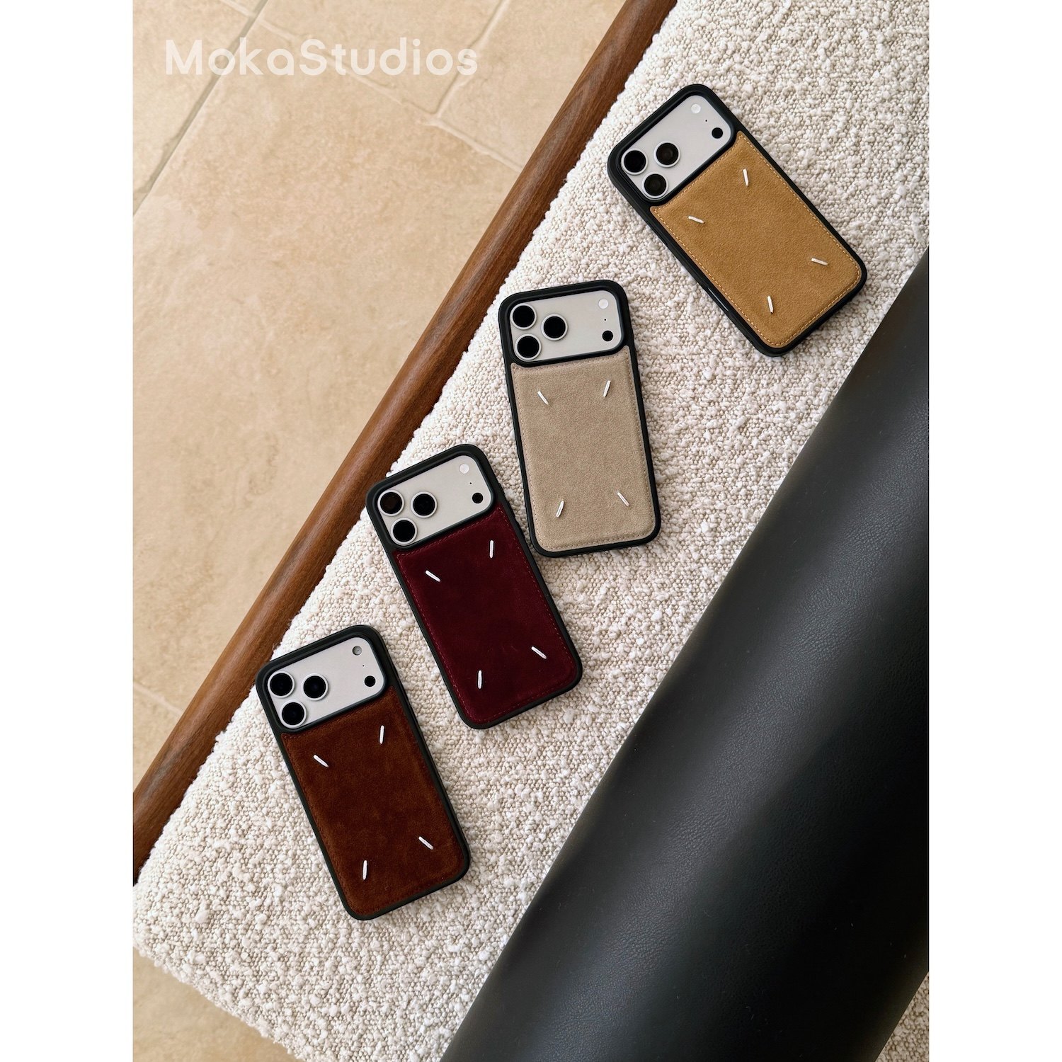 MOKASTUDIOS新款麂皮手工缝线马吉拉风格适用于苹果iPhone17promax手机壳16pro全包边小众皮质防摔15软壳,3C数码配件,手机保护套/壳,淘宝优惠券,粉丝福利购,淘宝优惠卷