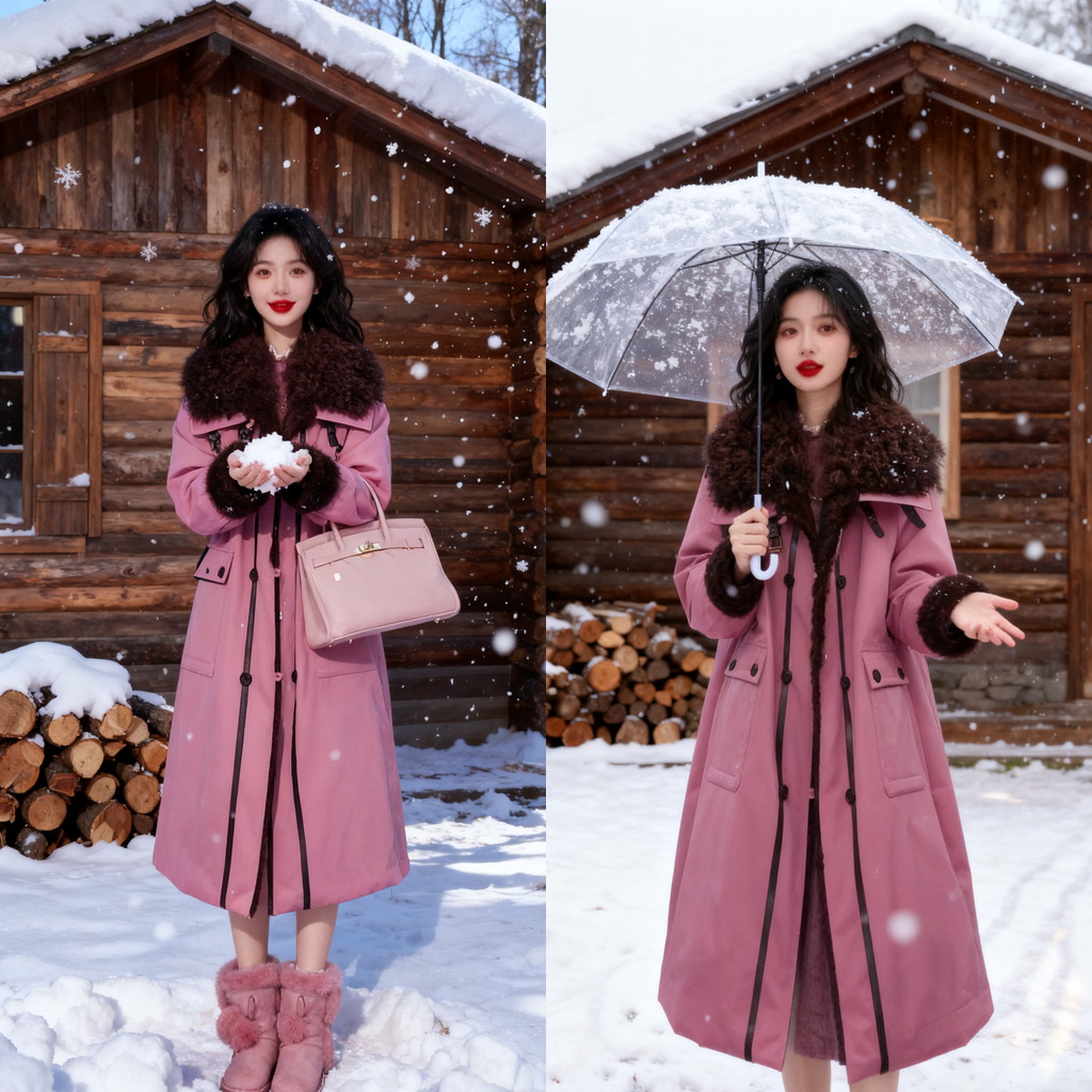 冬季限定过膝长外套纯色加棉大衣