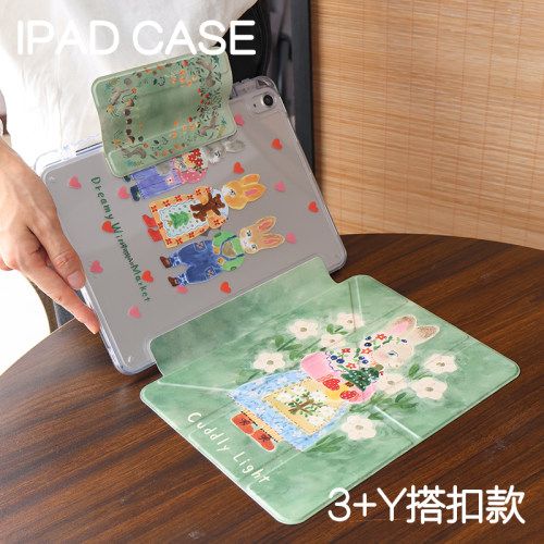 小花猫3Y亚克力ipad7/8/9/11搭扣保护套2026硬壳air5/6苹果pro11平板壳iPad10.2防摔笔槽mini6/7保护壳2022
