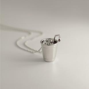 礼物 设计师原创925纯银创意迷你咖啡杯项链胸针两用款 BLUE GLOW