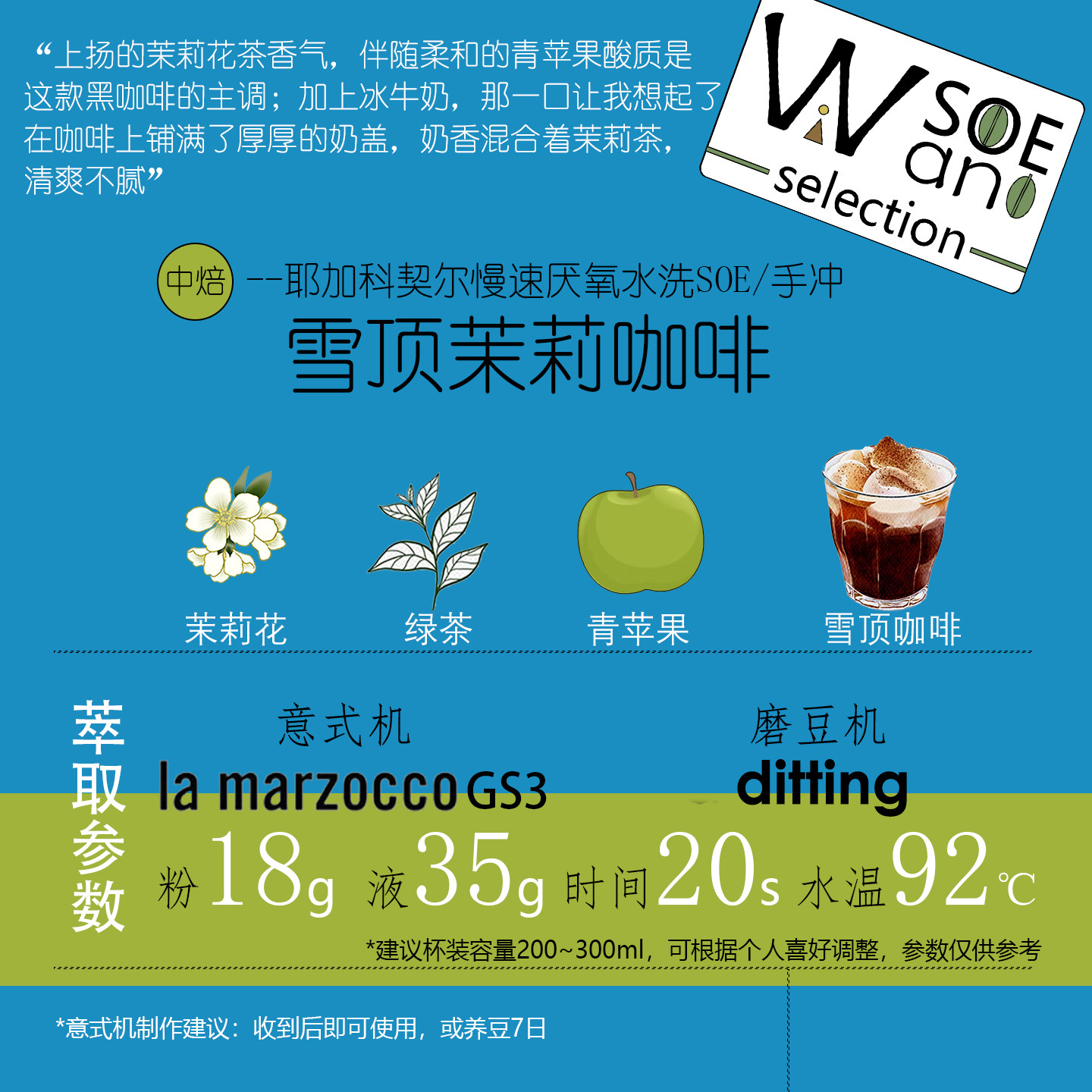 厚馥新品 雪顶茉莉SOE耶加科契尔慢速厌氧水洗意式手冲单品咖啡豆