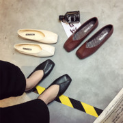 2017春款韩国定制版交叉复v口软皮方头套脚平底简约懒人奶奶鞋女